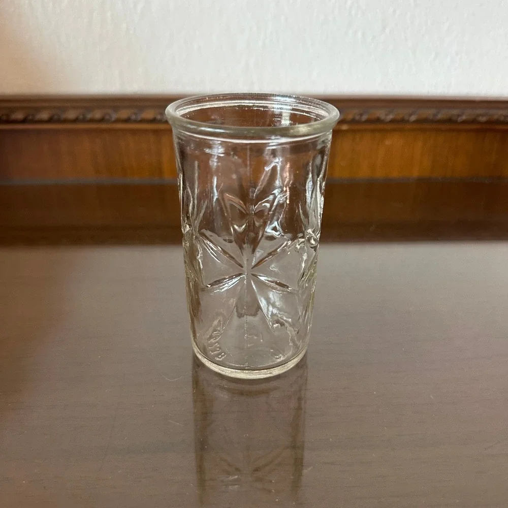 Vtg Federal Glass Starburst Shot Glass Clear Pressed Glass Shield Logo 3 Inch